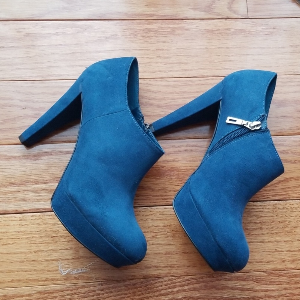 Teal high heel booties